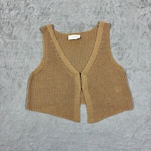 One Loved Babe Open Sweater Vest Size L Tan Western Costal Cowgirl Clean Girl